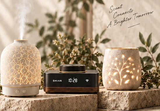 SHIAN scent products surrounded by flowering branches