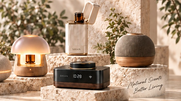 SHIAN waterless diffuser collection on natural stone